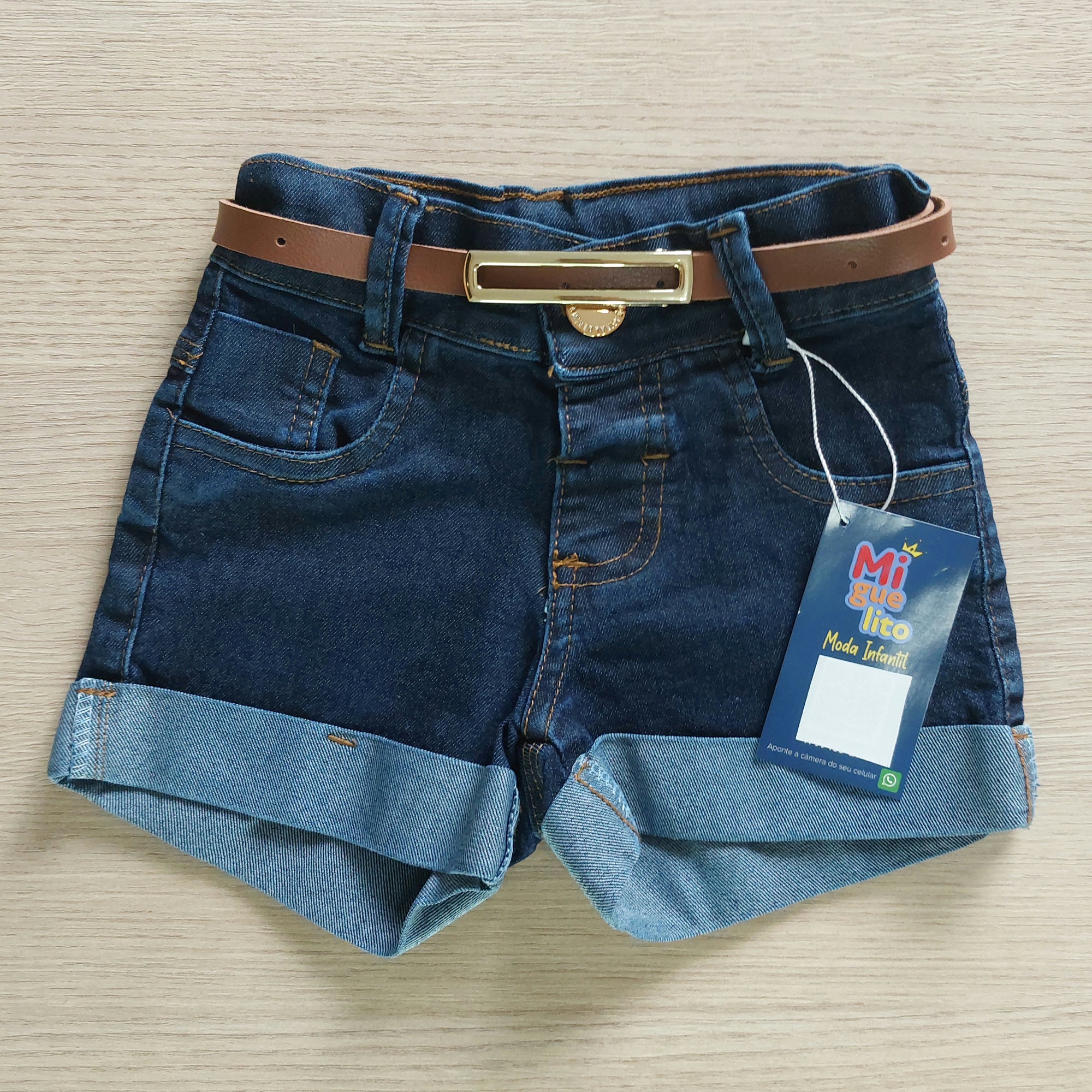 Short Jeans Infantil Com Cinto De Couro Meninas Bloguerinhas (Atacado)