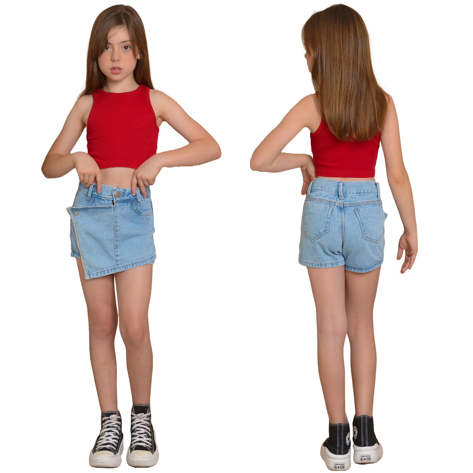 Short Saia Jeans Juvenil Meninas Garotas Bloguerinhas Divas (Atacado)