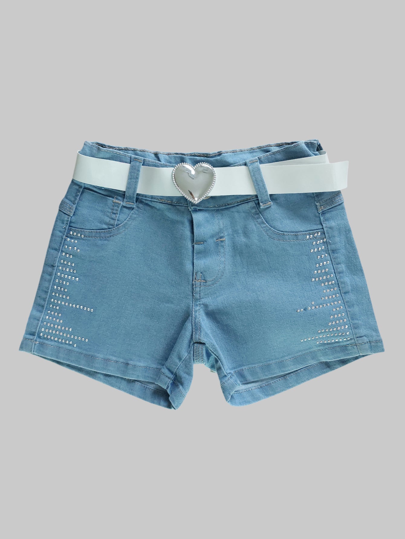 Short Jeans Brilhoso Infantil Com Cinto De Brilho Infantil
