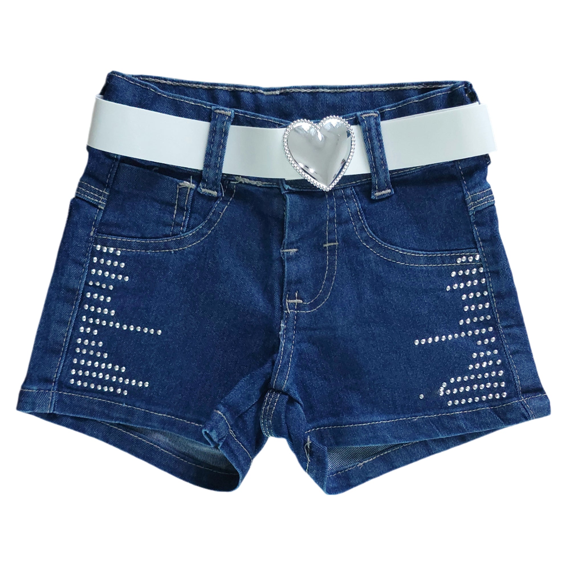 Short Jeans Brilhoso Infantil Com Cinto De Brilho Infantil