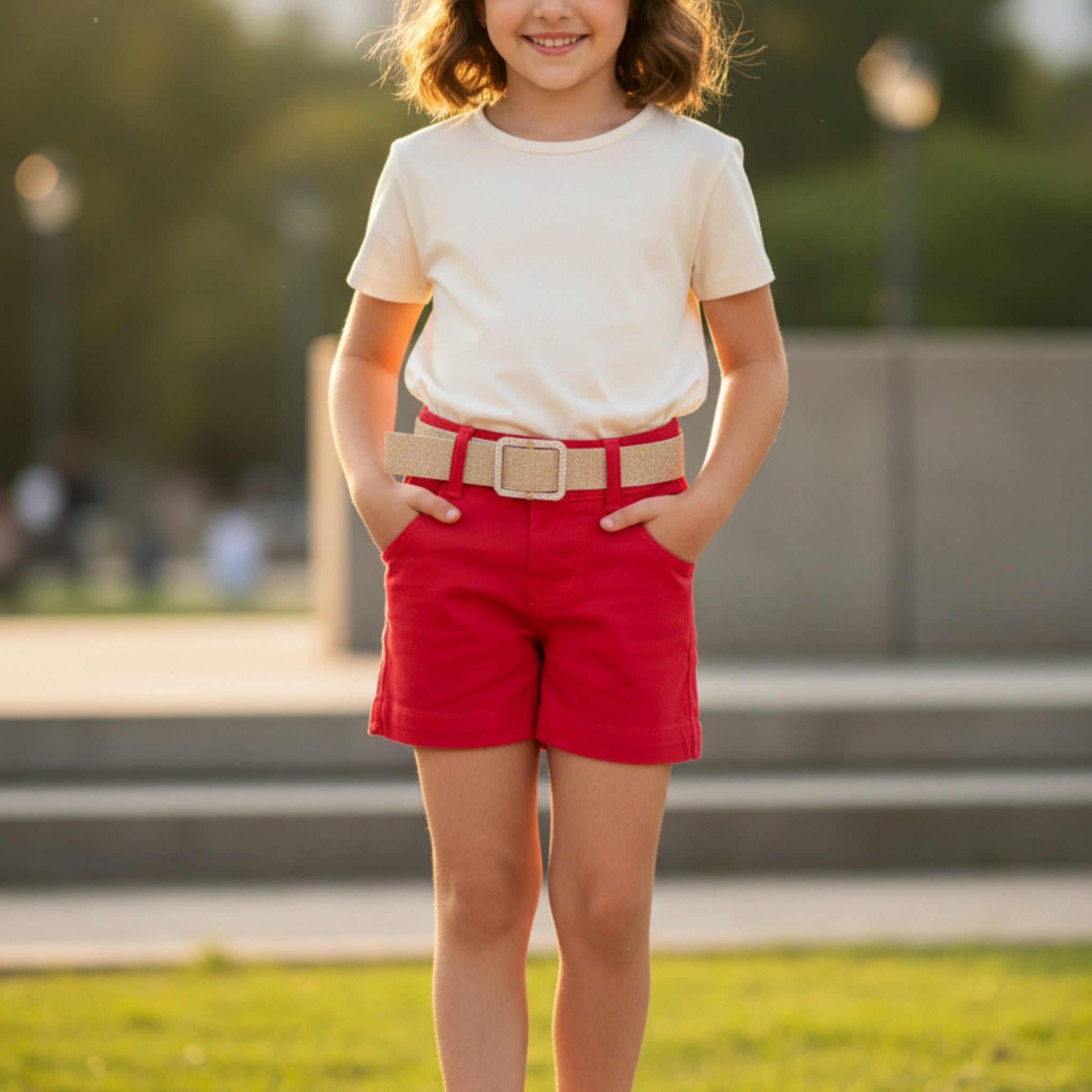 Short Jeans Infantil Com Cinto De Brilho Meninas