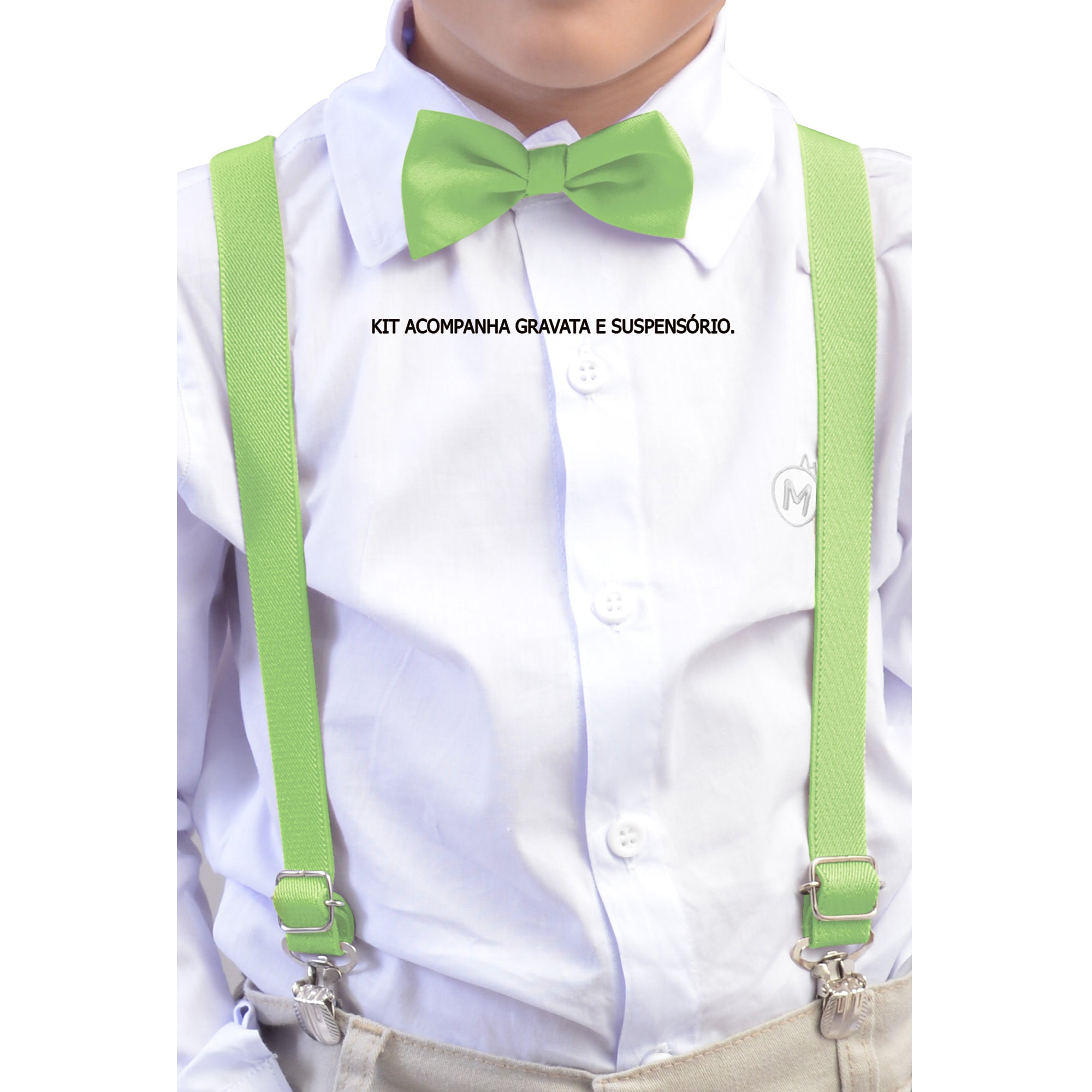 Kit Gravata Borboleta e Suspensório Juvenil Tons de Verdes
