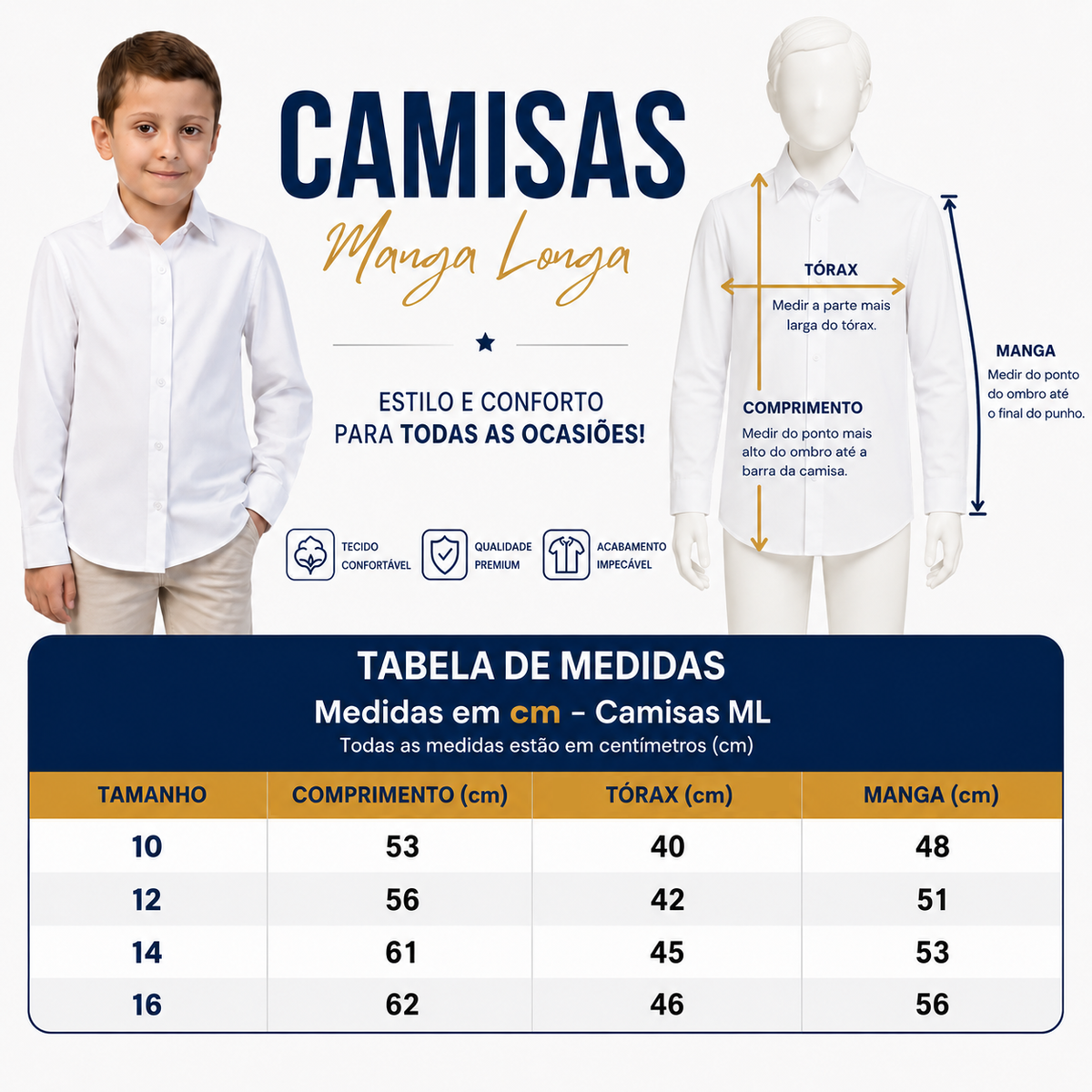 Camisa Juvenil Social Manga Longa | Várias Cores 10 ao 16