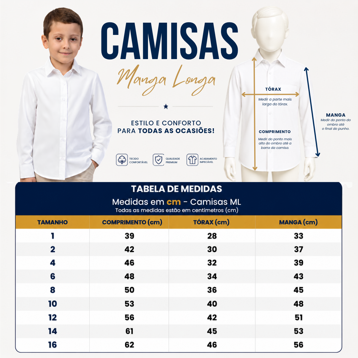 Camisa Social Manga Longa Várias Cores P ao 8 anos