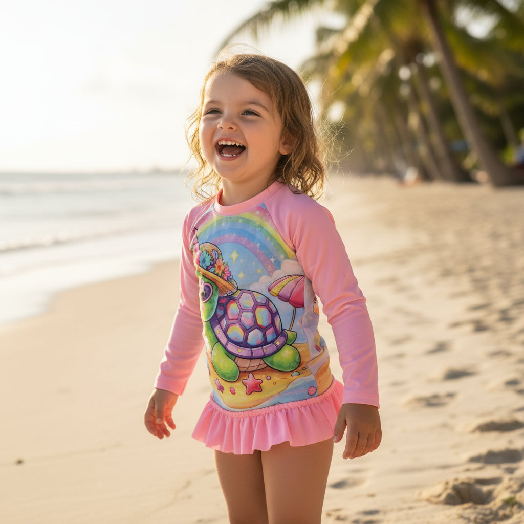 Conjunto Infantil Camisa UV e Calcinha – Moda Praia Menina com Proteção Solar