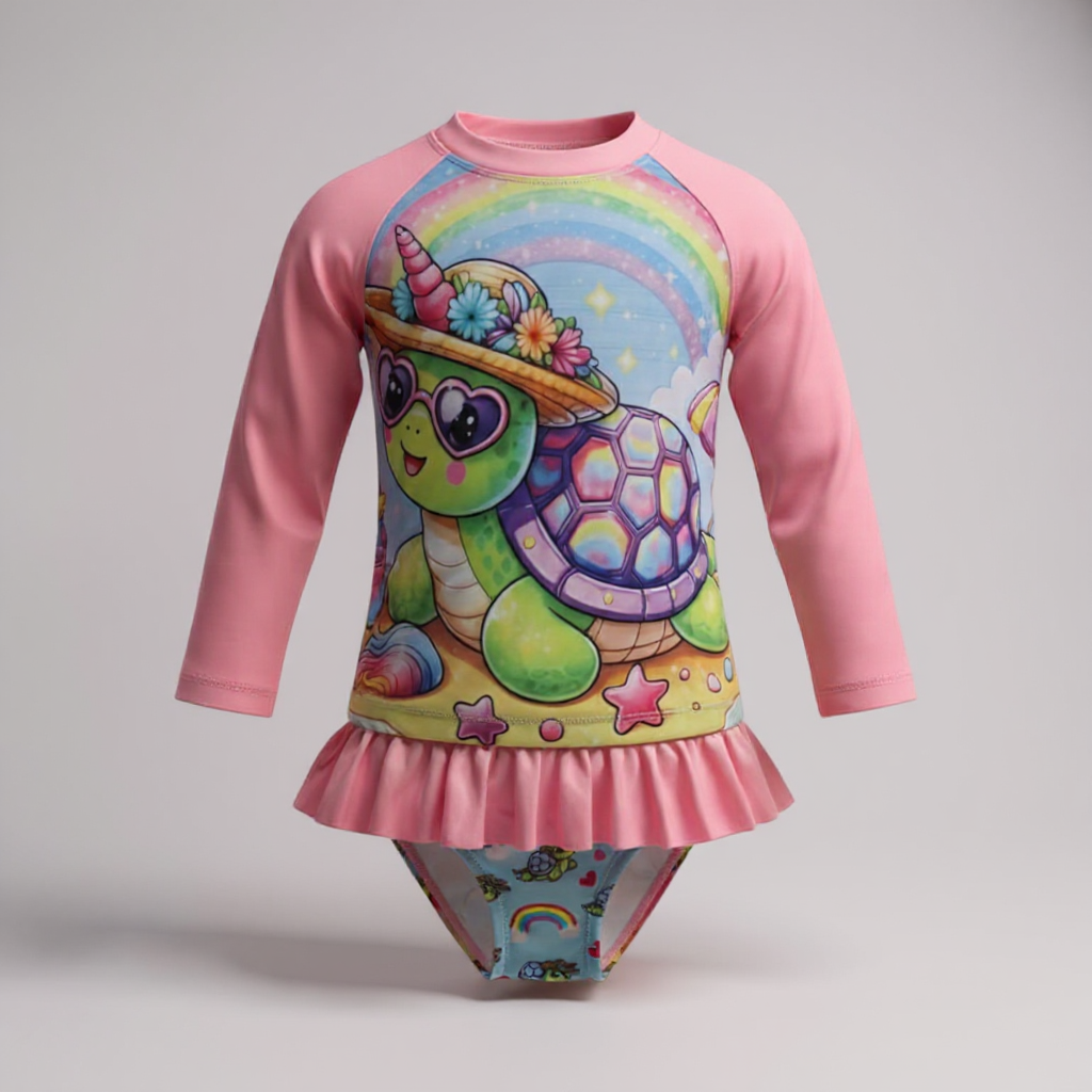 Conjunto Infantil Camisa UV e Calcinha – Moda Praia Menina com Proteção Solar
