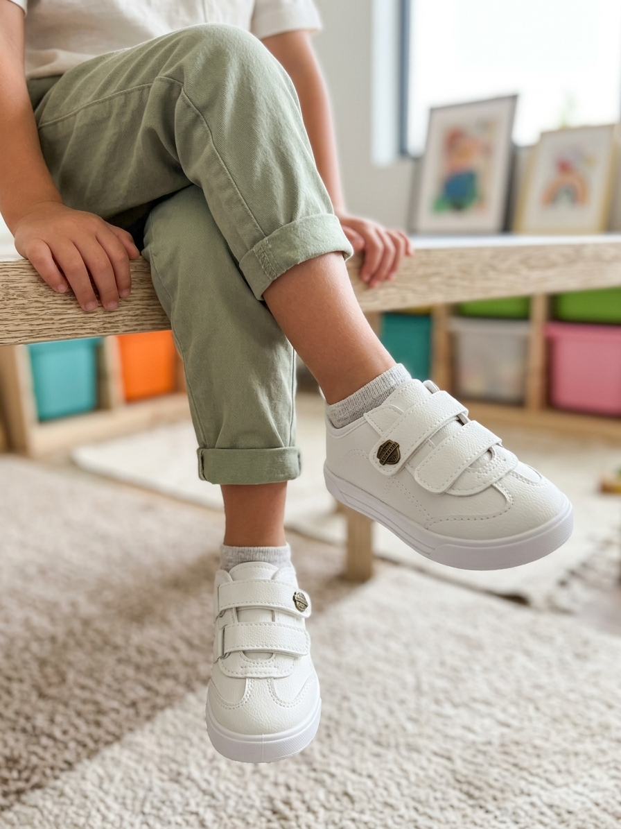 Tênis Infantil Branco com Velcro: Estilo e Facilidade para os Pequenos