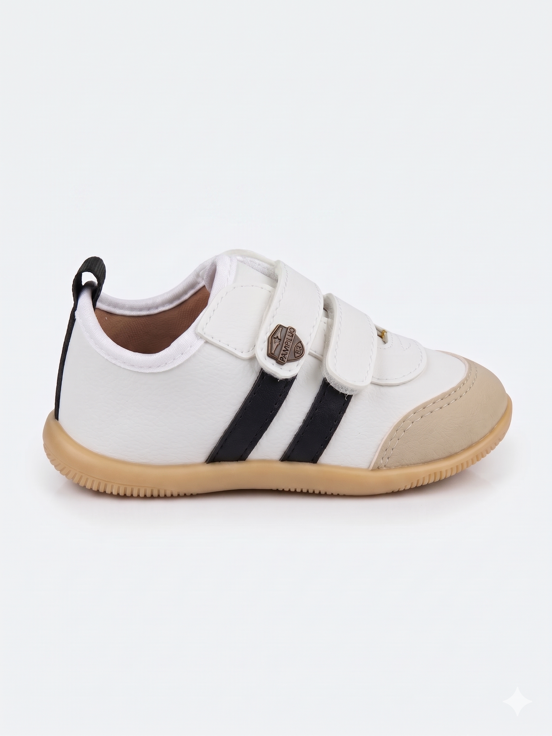 Tênis Infantil Pimpolho Branco e Preto Calce Fácil Velcro