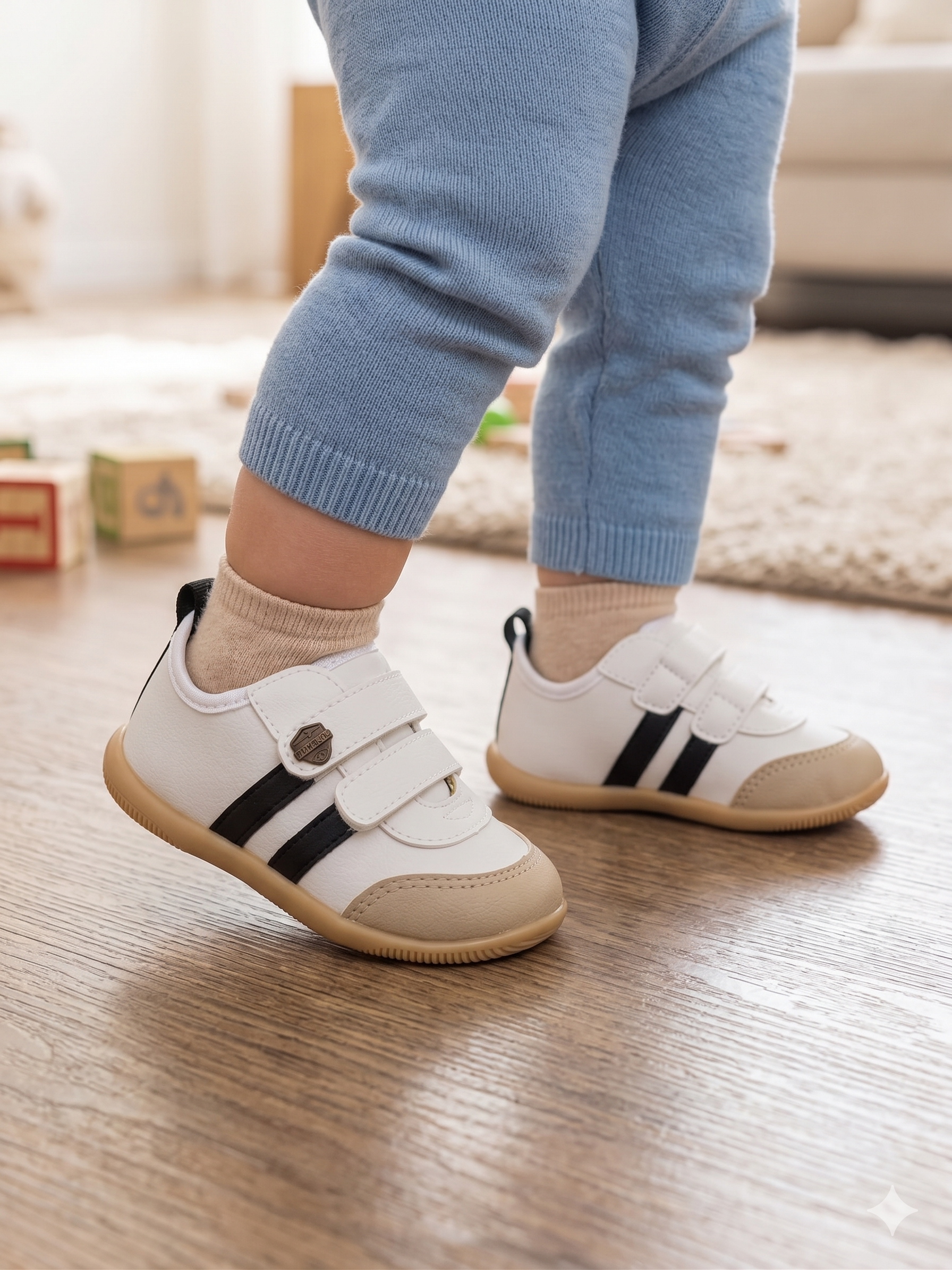 Tênis Infantil Pimpolho Branco e Preto Calce Fácil Velcro