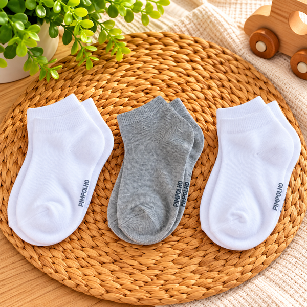Kit 3 Meias Lisa Infantil Masculino Branca e Cinza