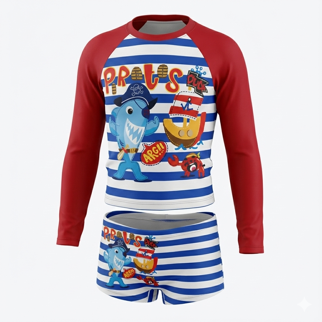 Conjunto Infantil Sunga e Camisa UV – Proteção Solar e Conforto para Praia e Piscina Menino