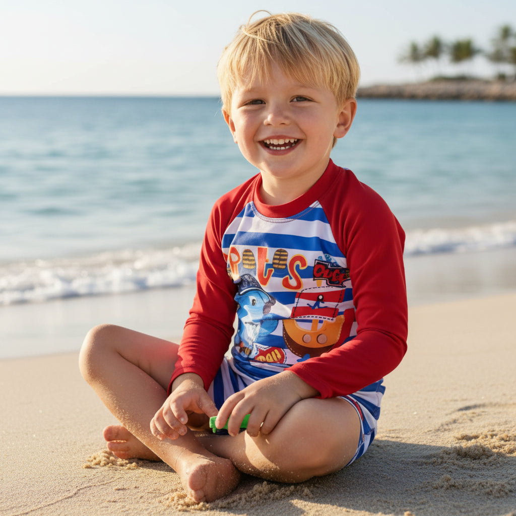 Conjunto Infantil Sunga e Camisa UV – Proteção Solar e Conforto para Praia e Piscina Menino