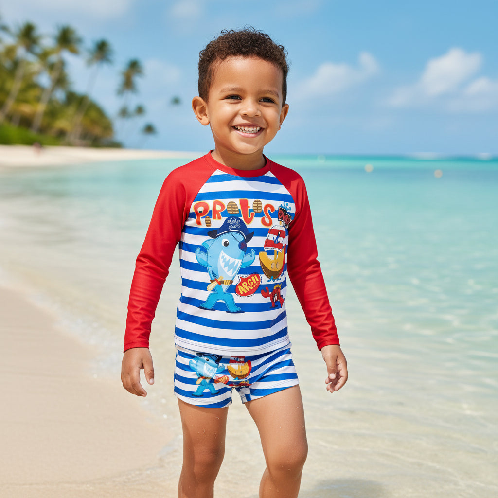 Conjunto Infantil Sunga e Camisa UV – Proteção Solar e Conforto para Praia e Piscina Menino