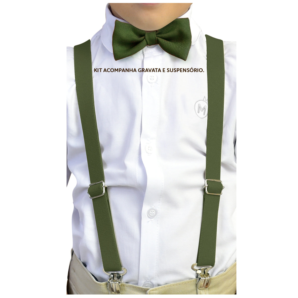 Kit Gravata Borboleta e Suspensório Juvenil Tons de Verdes