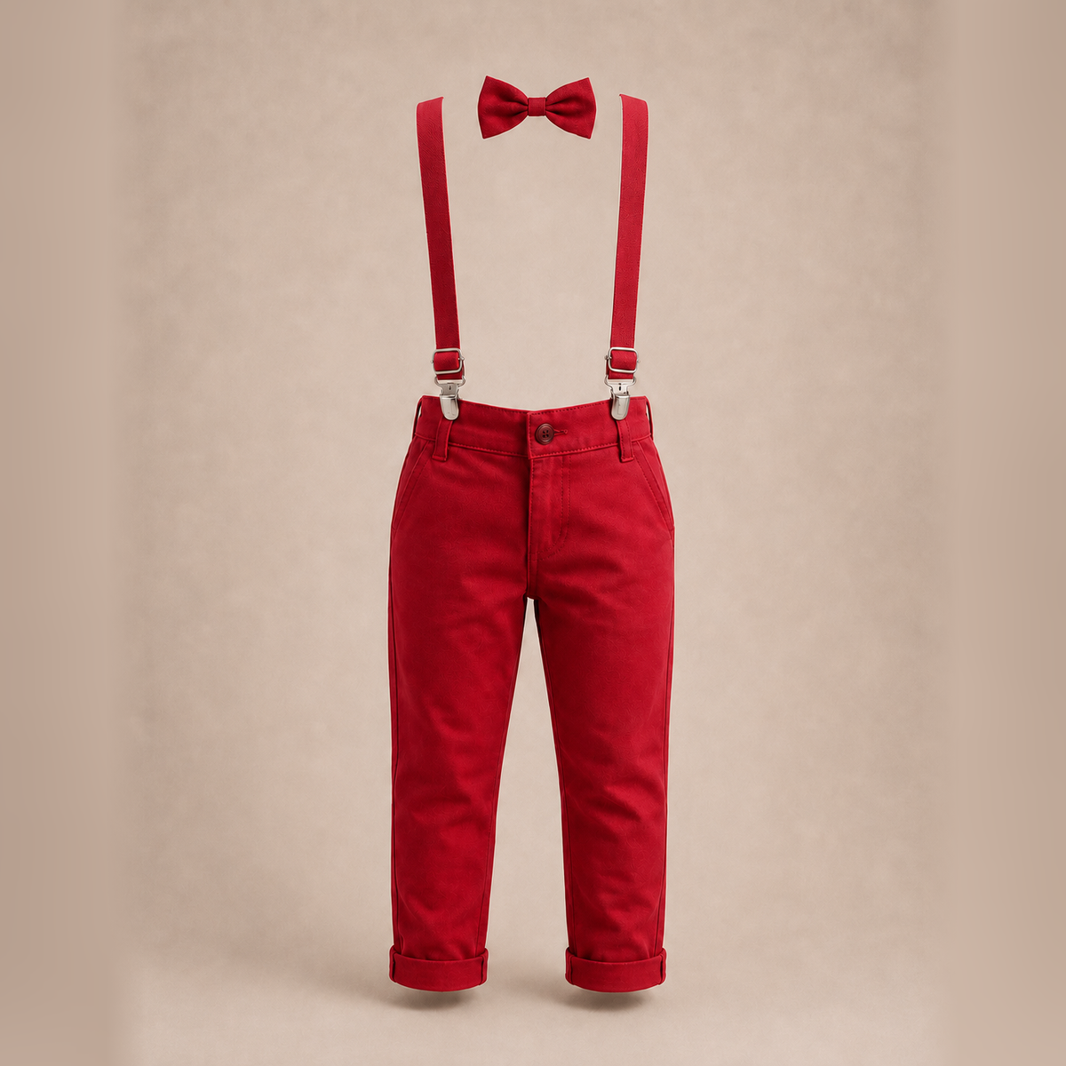 Calça Sarja Infantil Bolso Faca Elastano Gravata e Suspensório Ajustável 1 ao 16 anos