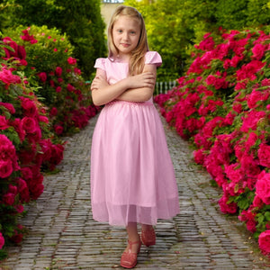 Vestido Meninas Daminha Rosa Infantil Debutante com Laços Premium 2 ao 12 anos (Atacado)