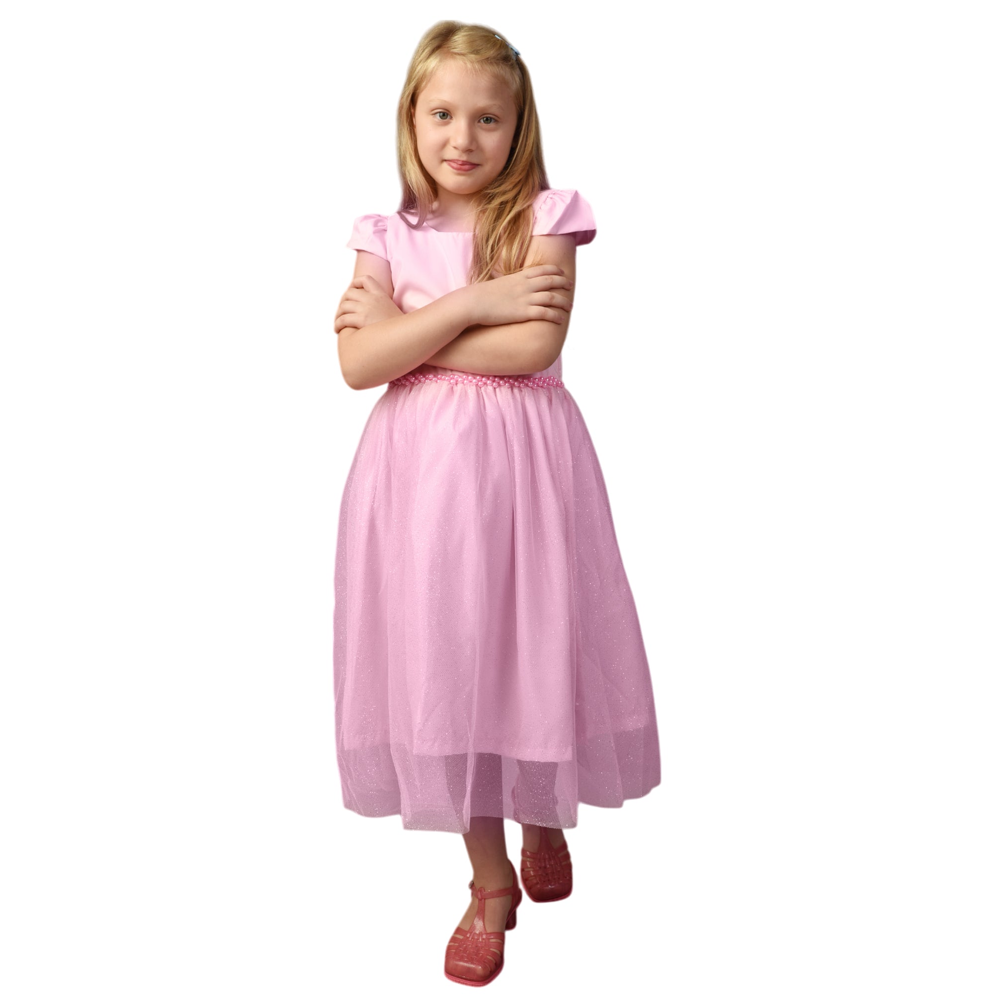 Vestido Meninas Daminha Rosa Infantil Debutante com Laços Premium 2 ao 12 anos (Atacado)