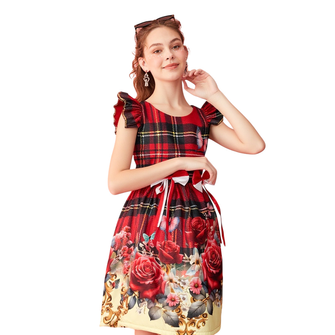 Vestido Festa Junina Infantil Azul e Vermelho com Laços 2 ao 14 anos (Atacado)