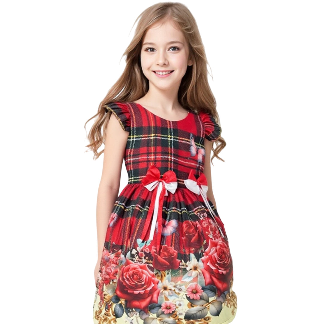 Vestido Festa Junina Infantil Azul e Vermelho com Laços 2 ao 14 anos (Atacado)