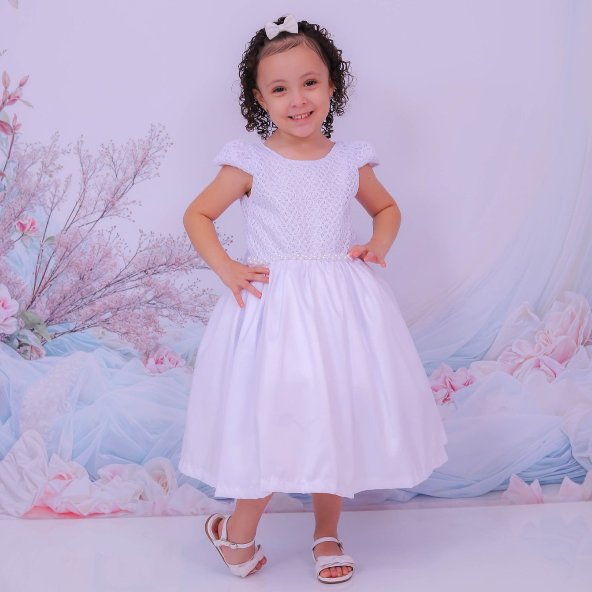 Vestido Meninas Daminha Branco Infantil Debutante com Laços Premium (Atacado)