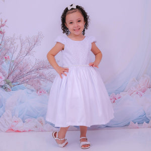 Vestido Meninas Daminha Branco Infantil Debutante com Laços Premium (Atacado)