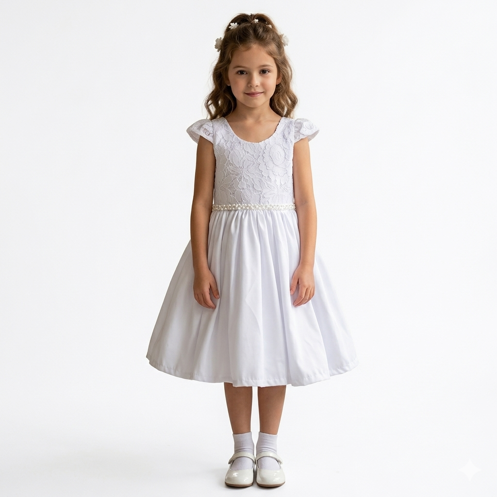 Vestido Meninas Daminha Branco Infantil Debutante com Laços Premium