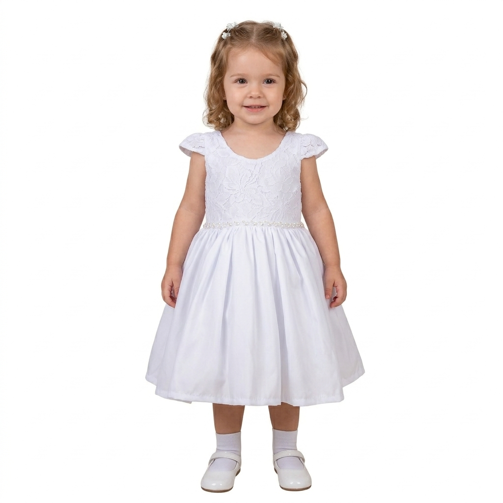 Vestido Meninas Daminha Branco Infantil Debutante com Laços Premium