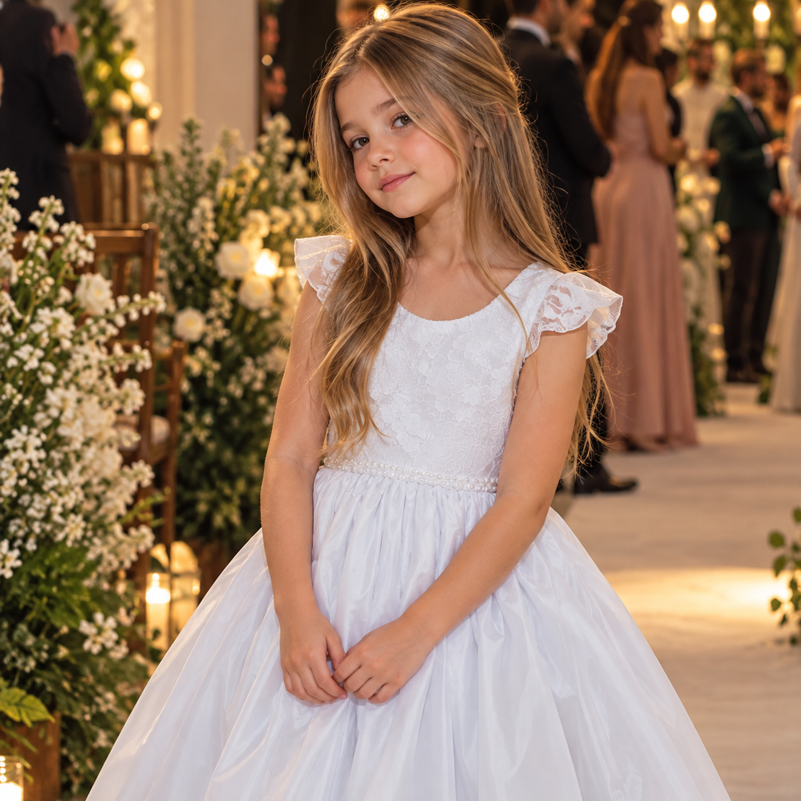 Vestido Meninas Daminha Branco Infantil Debutante com Laços Premium Batizado
