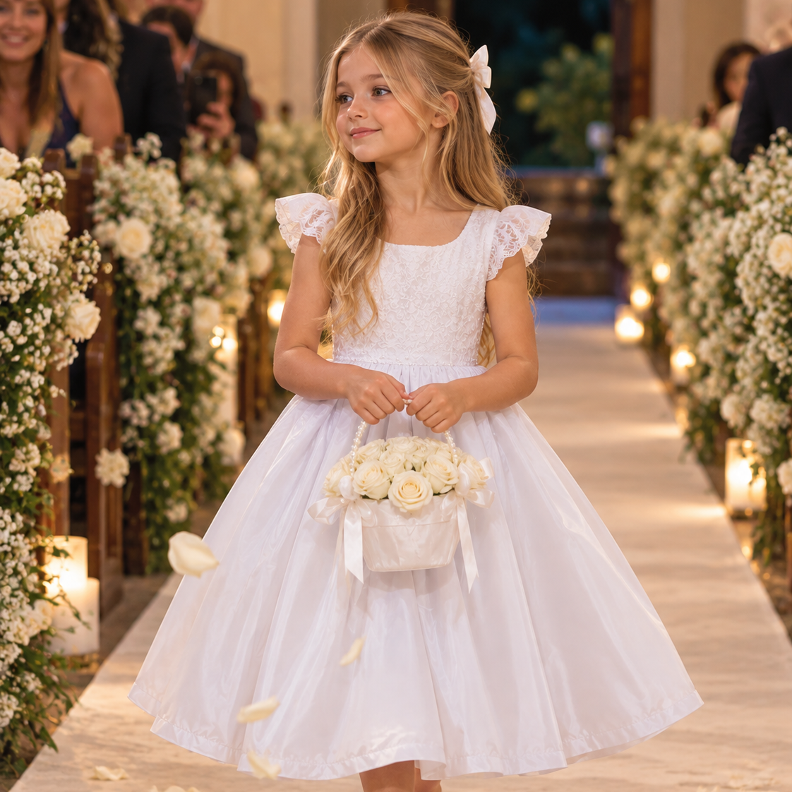 Vestido Meninas Daminha Branco Infantil Debutante com Laços Premium Batizado