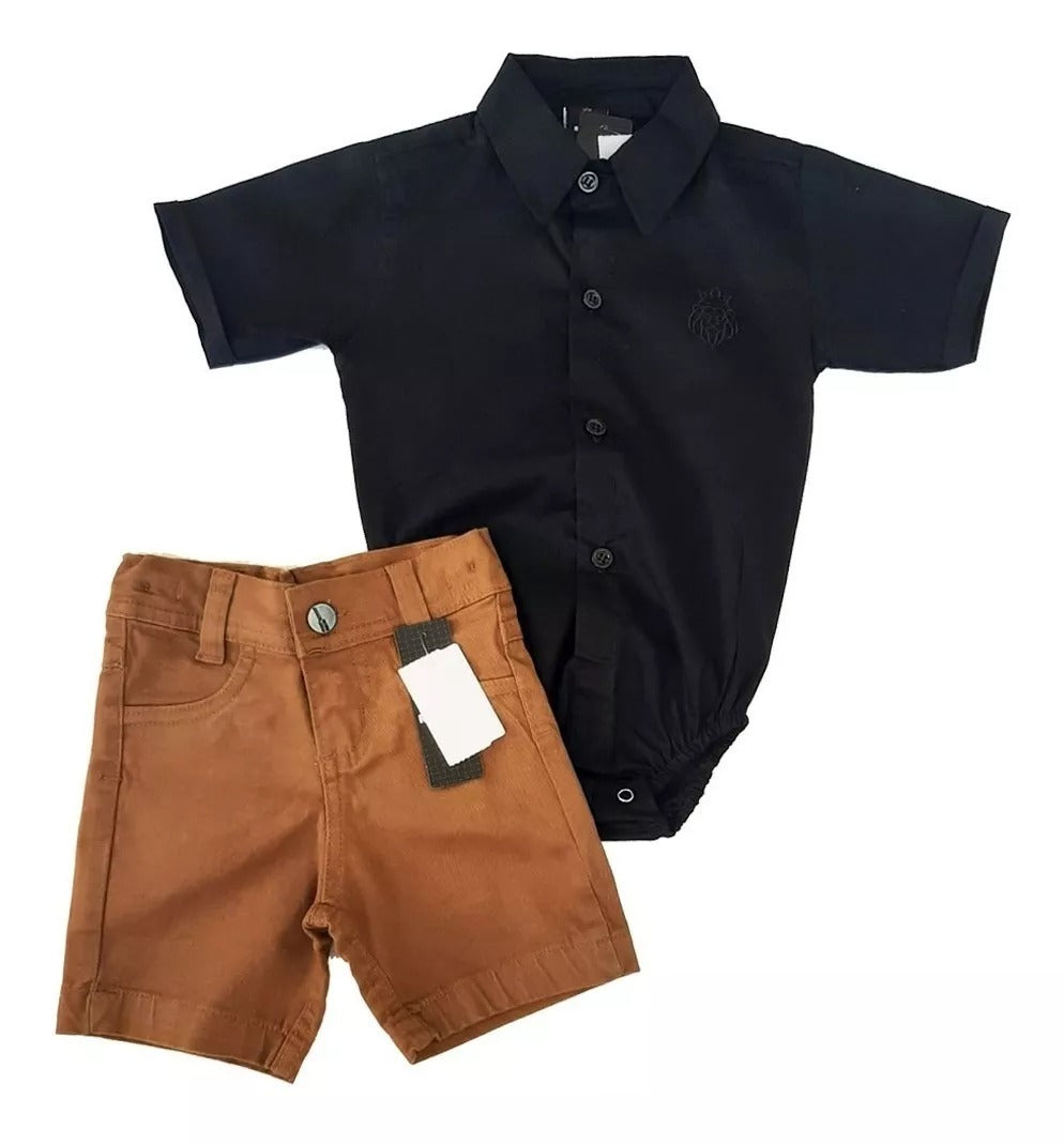 Roupa Bebe Menino Conjunto Social Body E Bermuda Tamanhos P ao G (Atacado)