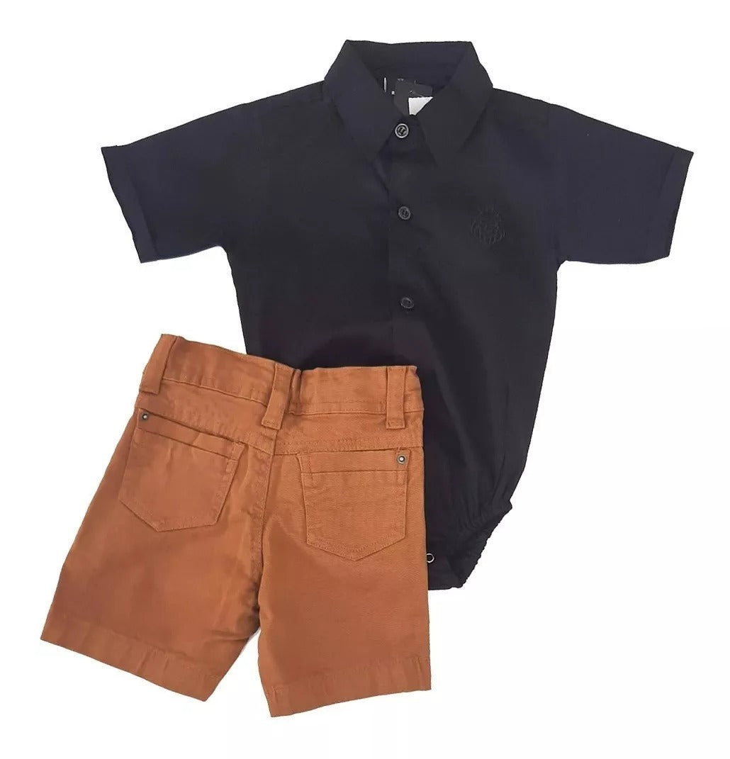 Roupa Bebe Menino Conjunto Social Body E Bermuda Tamanhos P ao G (Atacado)