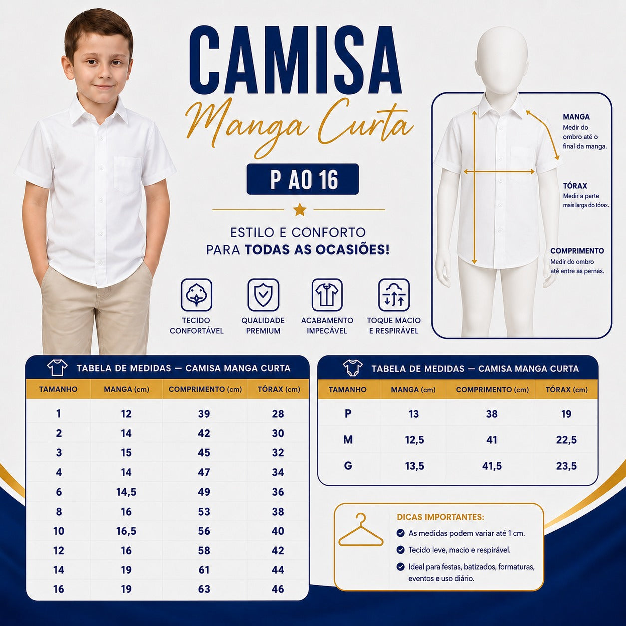 Camisa Social infantil Manga Curta Batizado Varias cores 1 ao 8