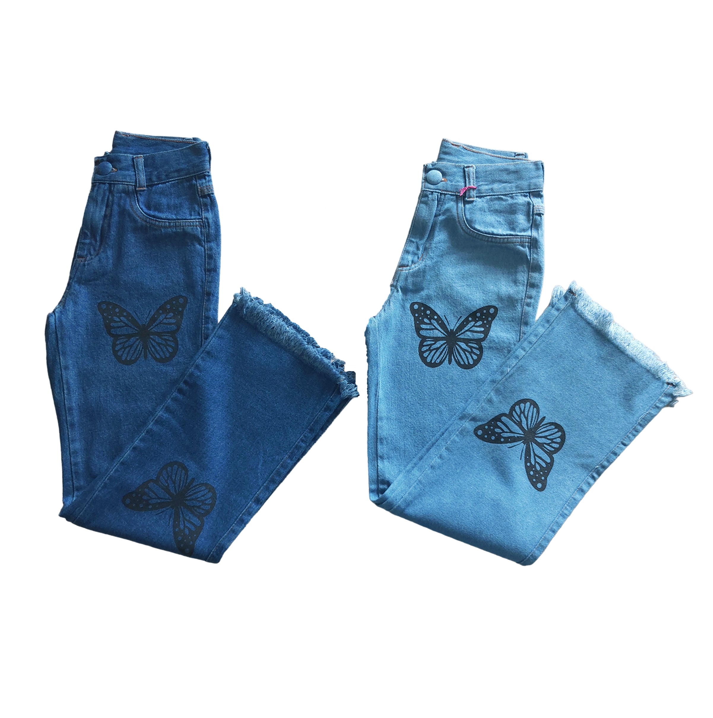 Calça jeans Infantil juvenil Menina wide leg Destroyed Borboleta Estampada-  Modelo Pantalona (Atacado)