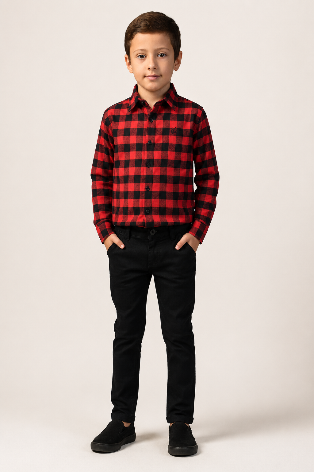 Conjunto Festa Junina - Camisa Xadrez + Calça Jeans Preta