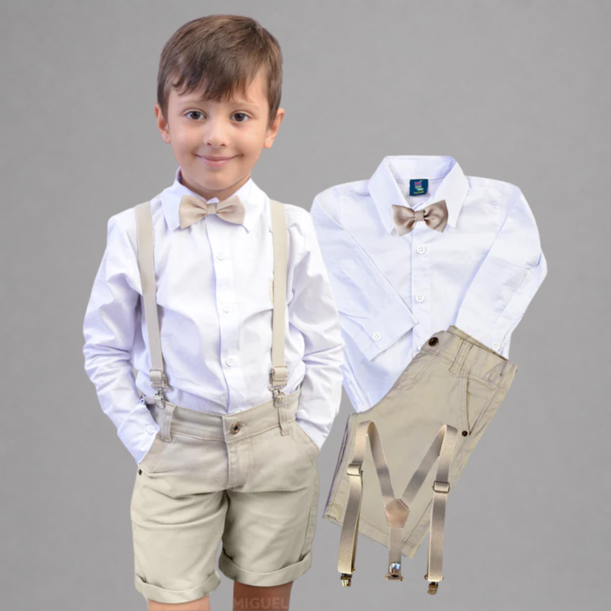 Conjunto Bege Pajem Camisa Manga Longa E Bermuda P ao 16 anos