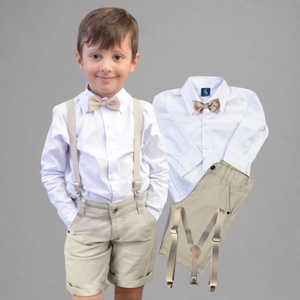 Conjunto Bege Pajem Camisa Manga Longa E Bermuda P ao 16 anos
