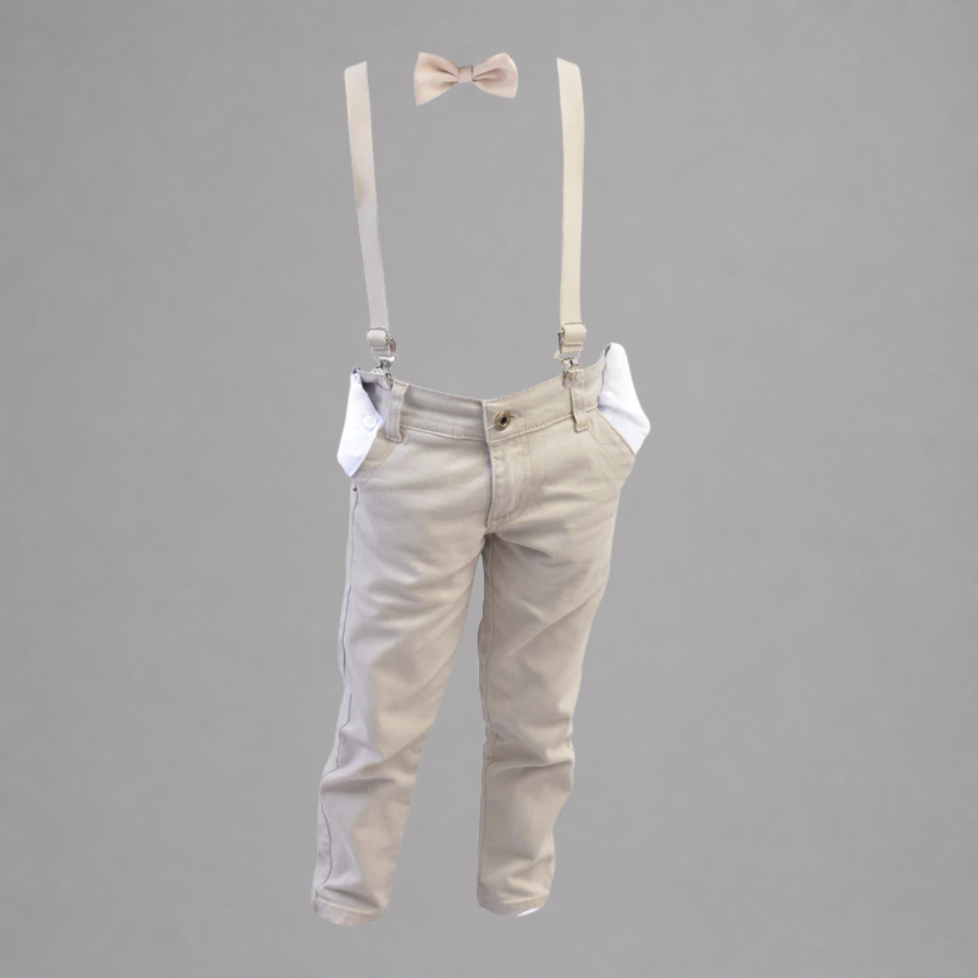 Calça Sarja Infantil Bolso Faca Elastano Gravata e Suspensório Ajustável 1 ao 16 anos