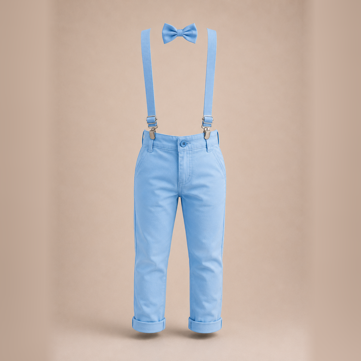 Calça Sarja Infantil Bolso Faca Elastano Gravata e Suspensório Ajustável 1 ao 16 anos