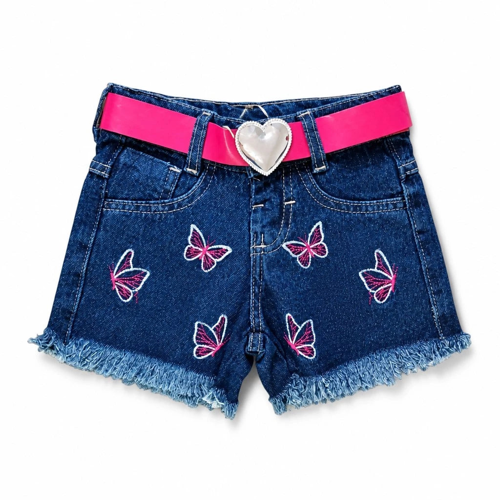Short Jeans Infantil Com Cinto De Borboleta Infantil