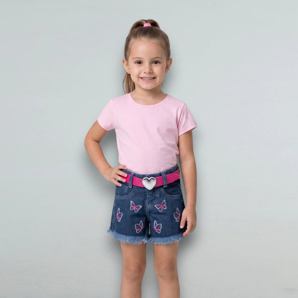 Short Jeans Infantil Com Cinto De Borboleta Infantil