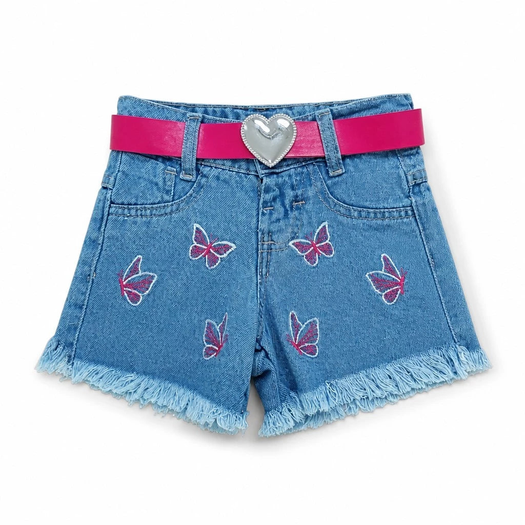 Short Jeans Infantil Com Cinto De Borboleta Infantil
