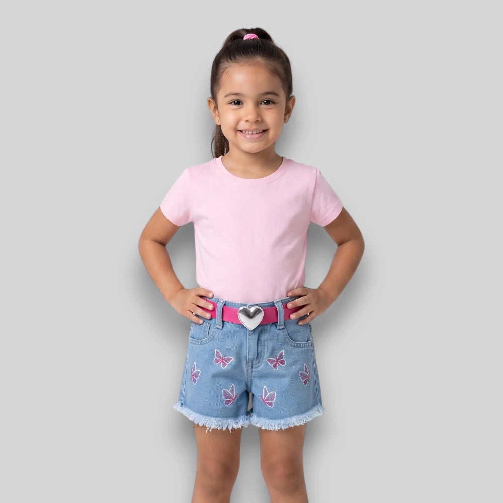 Short Jeans Infantil Com Cinto De Borboleta Infantil