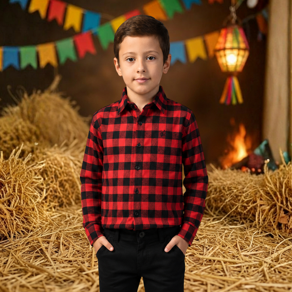 Camisa Xadrez Flanelada Masculina - Infantil Tam. 1 ao 10 anos