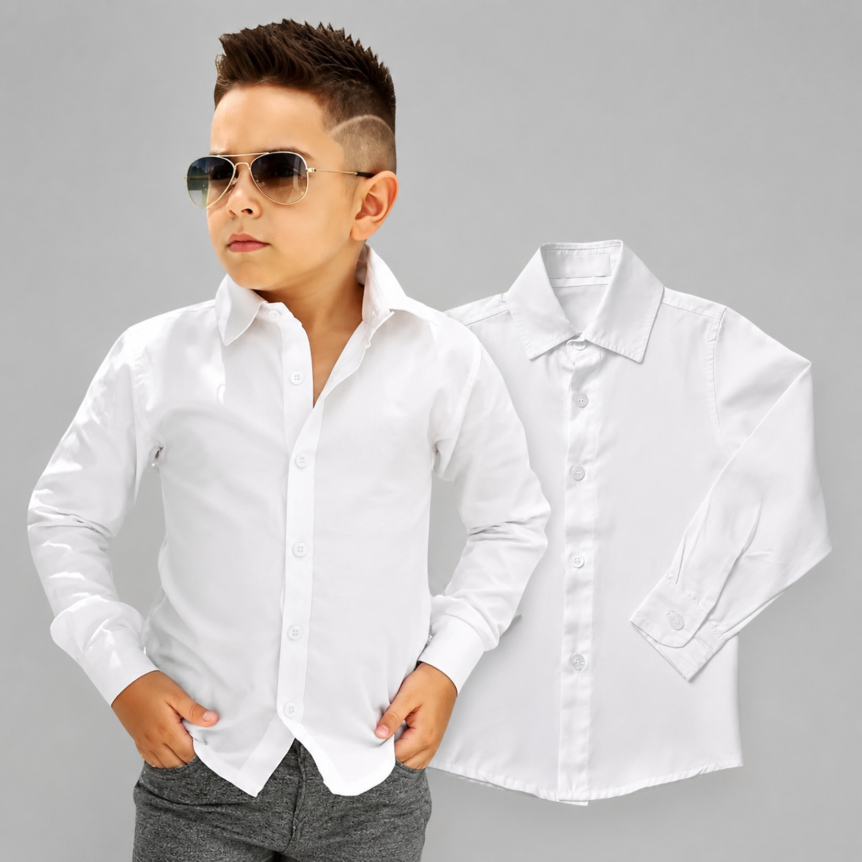 um menino de camisa social infantil