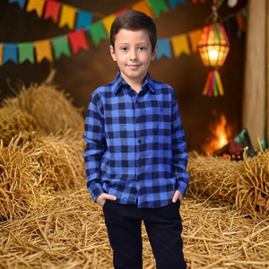 Conjunto Festa Junina - Camisa Xadrez + Calça Jeans Preta