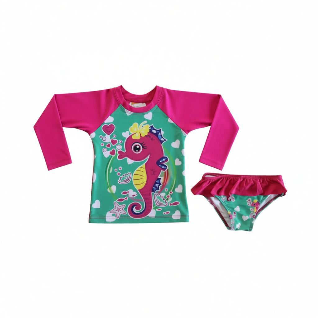 Conjunto Infantil Camisa UV e Calcinha – Moda Praia Menina com Proteção Solar