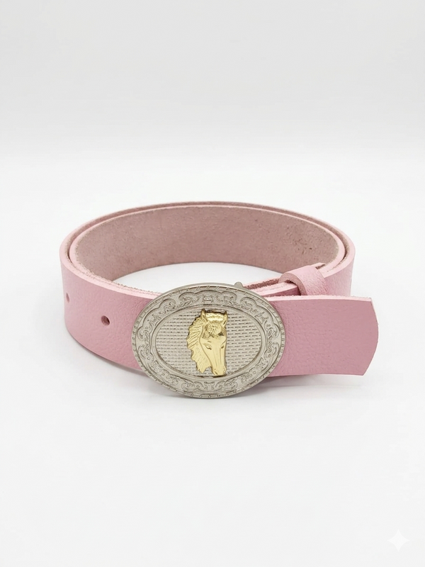 Cinto Country Rosa Feminino com Fivela Oval de Cavalo - Estilo Cowgirl