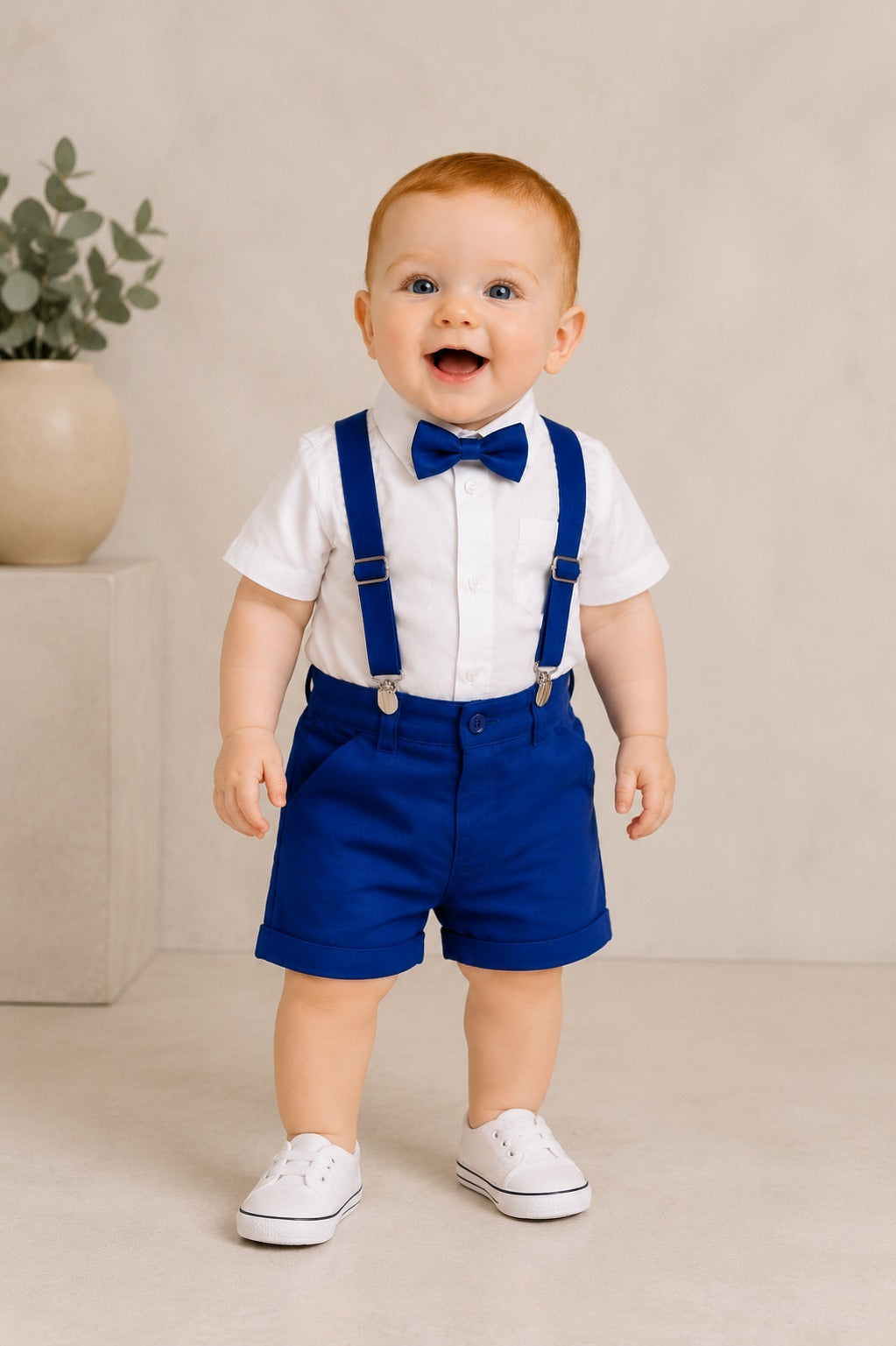 Conjunto Social Infantil Menino – Branco e Azul Royal | Bermuda