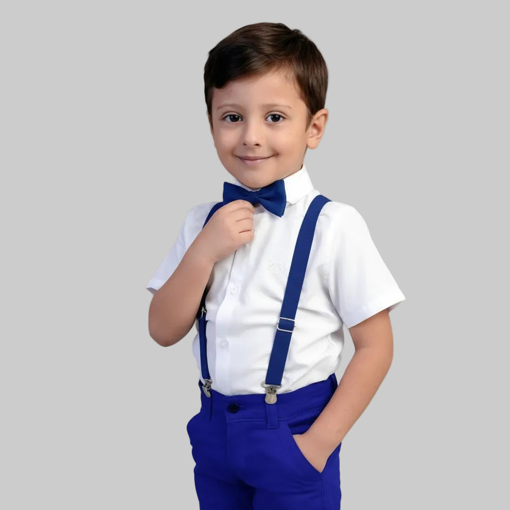 Conjunto Social Infantil Menino – Branco e Azul Royal | Bermuda