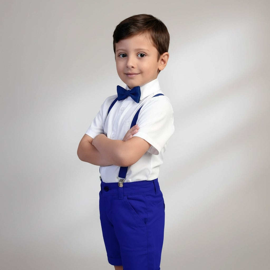 Conjunto Social Infantil Menino – Branco e Azul Royal | Bermuda